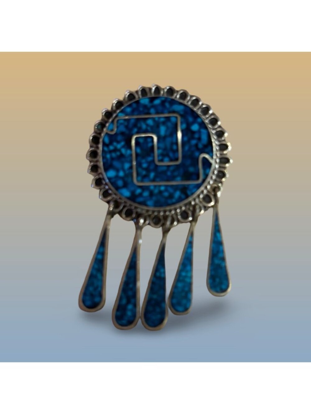 Vintage Sterling Silver & Turquoise Pin With Dangling Teardrops Stamped 925 9g W